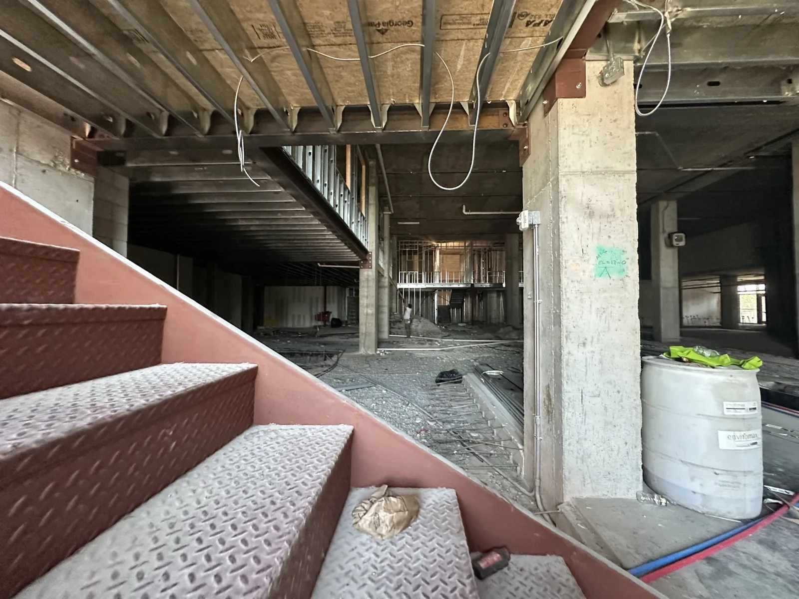 Steel egress stair installed at a commercial daycare build-out in Jersey City, NJ