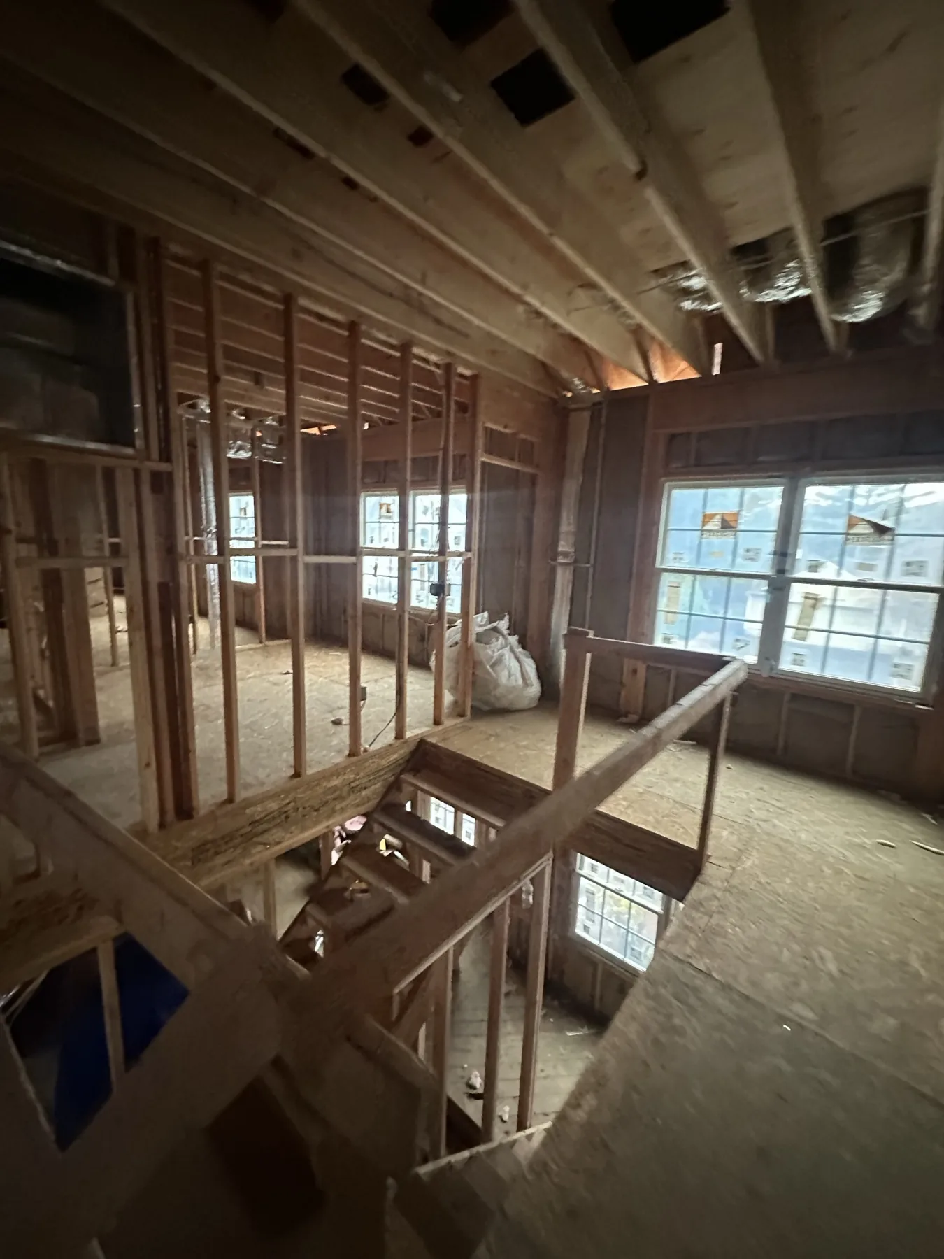 House gutted to the shell and re-framed during a whole-house renovation